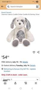 lot 5074 image: Shannon Fabrics Cuddle Critter Cuddle Kit Barkley Silver Plush Dog