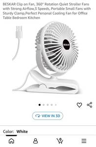 lot 5078 image: BESKAR Clip on Fan 360° Rotation 3 Speeds Portable Small Fan