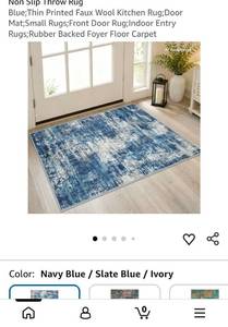 lot 5083 image: Non Slip Throw Rug Blue Printed Kitchen Door Mat Rubber Backed