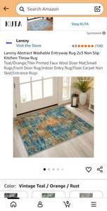 lot 5084 image: Lansny Abstract Washable Entryway Rug 2x3 Non Slip Kitchen Throw Rug