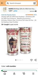 lot 5086 image: NAIREG 20 Oz Stainless Steel Tumbler Birthday Gifts for Wife - Retail $25