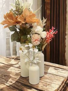 lot 5089 image: Modern Ceramic Vase Set of 3,Nordic Minimalist Book Style Shelf Decor, Boho Aesthetic Vases for Trendy Home Living Room Entryway Coffee Table Decorative (Ivory)