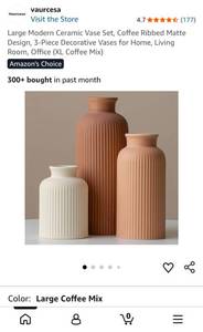 lot 5090 image: Vaurcesa Large Modern Ceramic Vase Set 3-Piece Coffee Ribbed Matte Design XL