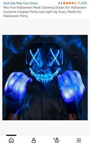 lot 5092 image: Max Fun Halloween Mask Glowing Gloves LED Light Up