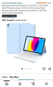 lot 5093 image: IAMKHO Keyboard Case iPad A16 11th Gen 11 Inch 2025 Detachable Wireless Bluetooth Sky Blue