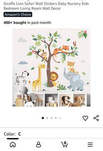 lot 5114 image: Giraffe Lion Safari Wall Stickers Baby Nursery Kids Bedroom Living Room Wall Decor - Retail $12