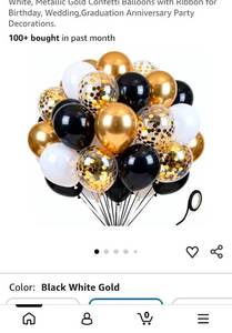 lot 5116 image: White Metallic Gold Confetti Balloons with Ribbon 12 Pack