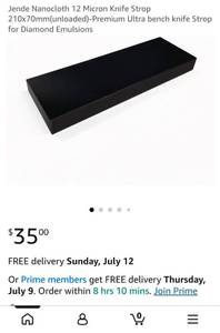 lot 5132 image: Jende Nanocloth 12 Micron Knife Strop 210x70mm Unloaded - Retail $53