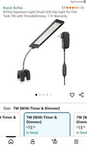 lot 5139 image: DaToo Aquarium Light Small LED Clip Light Fish Tank 7W with Timer Dimmer