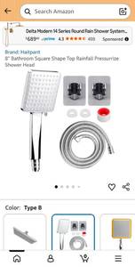 lot 5147 image: Haitpant 8 inch Square Rainfall Pressurize Shower Head System