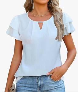 lot 5153 image: CICI Womens White Short Sleeve Ruffle Top XL