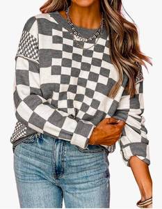 lot 5155 image: Checkered Long Sleeve Top Gray White Size L