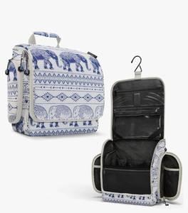 lot 5160 image: Hanging Travel Toiletry Bag Blue and White Elephant Print