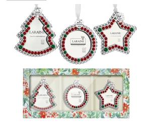 lot 13854 image: Laraine Christmas Tree Ornaments 3 Pieces Decorative Hanging 2025 Rhinestones Pendant with Small Picture Frame Insert for Pet Holiday Keepsake Gift (Green&Red (2025)) - Retail $23