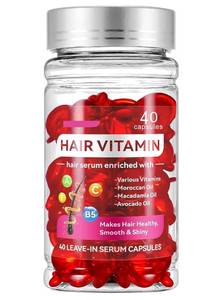 lot 13861 image: Hair Treatment Serum, 40 CapsulesVitamins A C E Pro B5,No Rinse Essence for Frizzy and Dry Damaged Hair,Enriched with Argan Avocado & Moroccan Oil - Retail $10