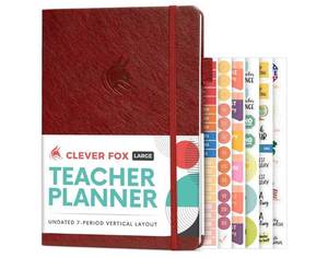 lot 13872 image: Clever Fox Teacher Planner School Year Planner with Calendars & Lesson Plans Teacher Plan Book for Classroom & Homeschool Organization - Undated, 7x10, Hardcover (Wine Red) - Retail $28
