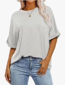 lot 13878 image: ELGOGY Womens Tops Oversized T Shirts Short Sleeve Crewneck Summer Casual Loose Basic Tee Shirt 2026 Trendy Fashion Clothes Grey - Sm