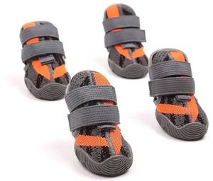 lot 13886 image: Dog Shoes for Large Dogs,Dog paw Protectors, for hot pavements in Summer, Snowy Days in Winter, Outdoor Walking, and Indoor Hard Floors, Woven Breathable Upper (Dark Gray, Size 3 Width 1.8) - Retail $33