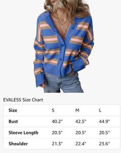 lot 13892 image: EVALESS Womens Striped Cardigan Sweaters Trendy Lightweight Chunky Knit Cropped Sweaters Outfits Outerwear Coats Beige Pink Blue Large - Retail $20
