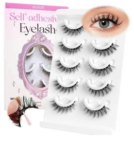 lot 13902 image: CALAILIS Self Adhesive Eyelashes Natural Look Wispy Press On Lashes No Glue Need Eyelashes 7 Pairs Reusable Cat Eye Self-adhesive False Lashes (C001) - Retail $15