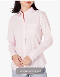 lot 13915 image: Amazon Essentials Womens Regular-Fit Long-Sleeve Button-Down Poplin Shirt, Business Casual, Office Work Pink Striped 3XL - Retail $22