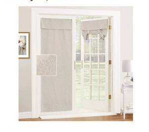 lot 13918 image: RYB HOME Tricia Room Darkening Curtains for French Door, Nature Linen Blended Privacy Roll Up Door Curtains and Drapes Blinds for Sightseeing and Window Decor, W26 x L68 inch, 1 Pc, Khaki - Retail $15