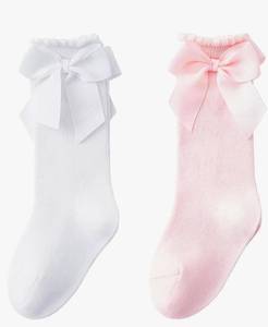 lot 13921 image: Baby Knee High Socks - Toddler Long Cotton Tube Stockings With Bow Ruffles for Girls - Infant Dress Socks - Retail $9