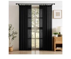 lot 13925 image: Pinch Pleated Sheer Curtains 84 Inch Length 2 Panels for Living Room Bedroom Semi Sheers Window Curtains Back Tab Light Filtering Pleat Drapes with Hooks, Black, W40 xL84 - Retail $19