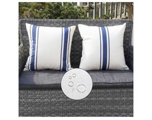 lot 13928 image: ONWAY Outdoor Pillow Covers Waterproof 20x20 Set of 2 Decorative Linen Throw Pillow Cover Beige and Navy Blue Striped Outdoor Pillows for Patio Furniture - Retail $14