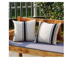 lot 13930 image: ONWAY Outdoor Pillow Covers Waterproof 16x16 Set of 2 Decorative Linen Throw Pillow Cover Beige and Black Striped Outdoor Pillows for Patio Furniture - Retail $10