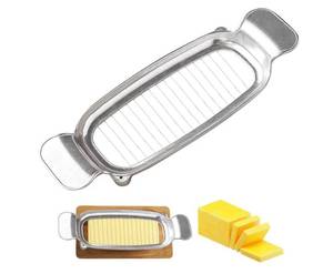 lot 13936 image: Butter & Cheese Slicer Cutter, Stainless Steel Wire Cheese Slicer, Safe for Food Contact, Multipurpose Handheld Butter Cutter for Block Cheese, Butter, Soft Fruits, and Dishwasher Safe - Retail $15