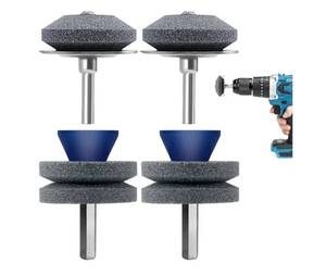 lot 13945 image: Lawn Mower Blade Sharpener, 4PCS Mower Blade Sharpener, Lawnmower Blade Sharpener for Any Power Hand Drill - Retail $10