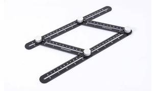 lot 13946 image: PEC Tools Professional Multi-Angle Measuring Ruler Heavy Duty Metal Template Tool with Laser-Etched Imperial & Metric Markings Adjustable 4-Sided Layout Tool for Carpentry, Tiling, & DIY Flooring - Retail $16