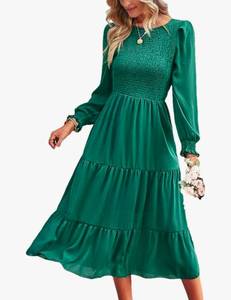 lot 15395 image: Green Long Sleeve Tiered Midi Dress XL