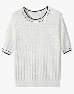 lot 15405 image: Gilara Womens Short Sleeve Knit Top with Striped Trim Large