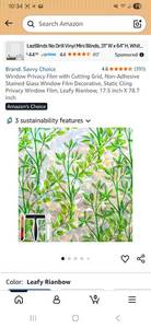 lot 15424 image: Savvy Choice Window Privacy Film with Cutting Grid, Non-Adhesive Stained Glass, 17.5 x 78.7 inch - Retail $9