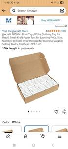 lot 15438 image: SallyFashion Paper Tag White Clothing Hangtags 1.9in x 1.4in - Retail $10