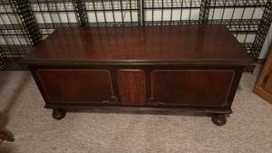lot 908 image: Vintage Cedar chest with push button 20x48x19 located in basement