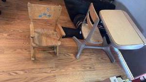 lot 929 image: Vintage school desk with musical rocker