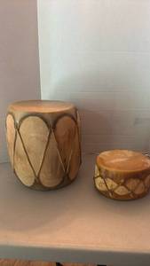 Native American double-sided log drum with rawhide heads