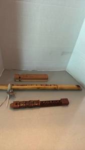 lot 1022 image: Wooden Train Whistle and Flute Instruments Lot of 3