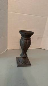 lot 1058 image: Cast Iron Pedestal Urn Vase with Square Base and Decorative Detailing 12 inches tall