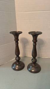 lot 1063 image: Medium Classic PillarTaper Candlestick Holders Pair Style 12 inches tall