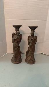 lot 1064 image: Pair of Angel Candle holders 15 inches tall