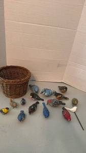 lot 1066 image: Decorative Bird Figurinesornaments with Wicker Basket