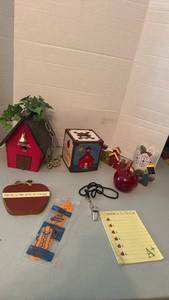 lot 1074 image: School house bird house, glass apple, signs and more
