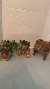 lot 1076 image: School house planter with artificial greenery and teacher decor