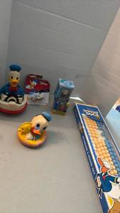 lot 1130 image: Disney Donald Duck Collectibles Lot - Figurines, Keyboard Set, Hot Wheels Car