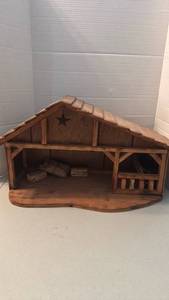 lot 1161 image: Wooden Barn Nativity Stable with Star Cutout and lighted 12x22x8