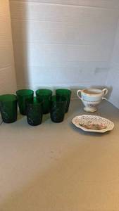 lot 1205 image: Forest green juice glasses and more